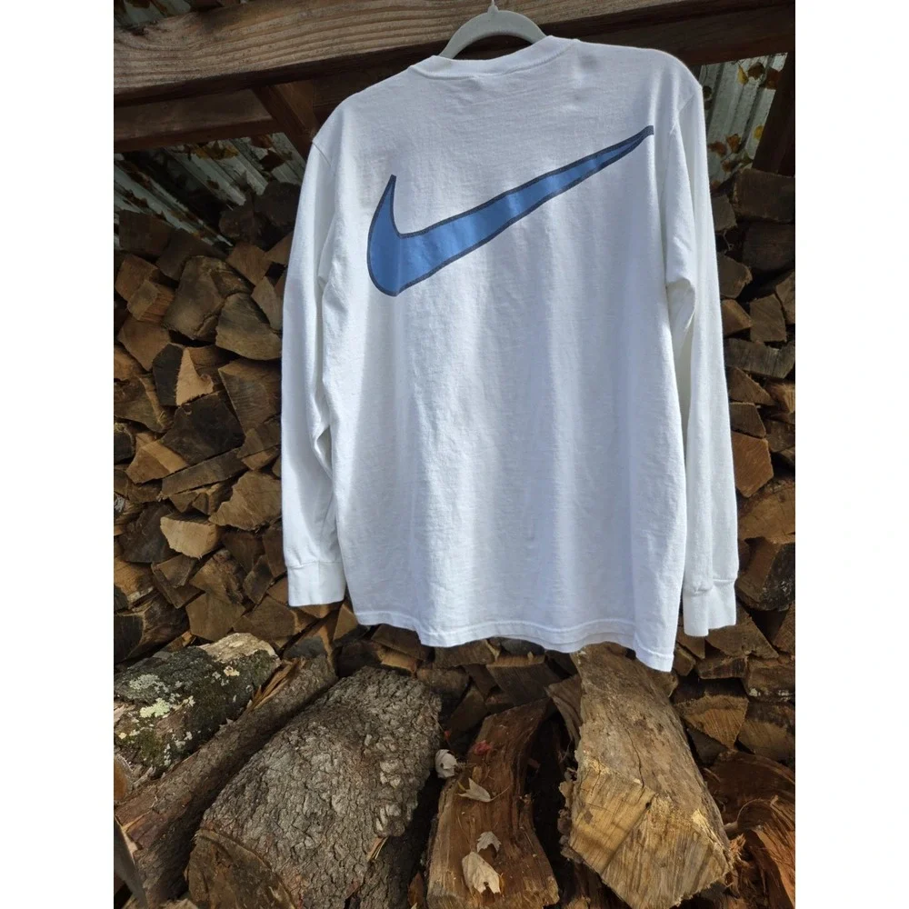 Vintage NIKE Swoosh Cotton T-Shirt Men's Large Blue Nike Swoosh Made In USA